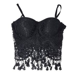 Y2K Charlotte Russe Black Crochet Goth Boho Whimsigoth Crop Top Bustier S